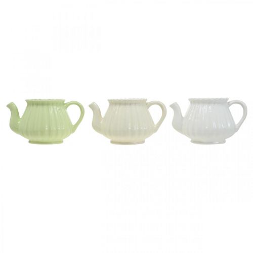 Floristik24 Dekoracyjna ceramiczna dzbanek do kawy, doniczka zielona, biała, kremowa dł.19cm Ø7,5cm
