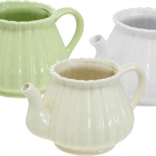 Floristik24 Dekoracyjna ceramiczna dzbanek do kawy, doniczka zielona, biała, kremowa dł.19cm Ø7,5cm