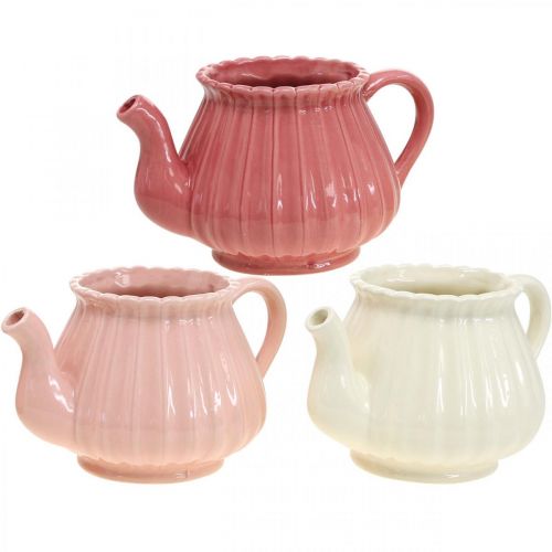 Floristik24 Dekoracyjny czajniczek ceramiczny doniczka różowy, czerwony, biały L19cm 3szt