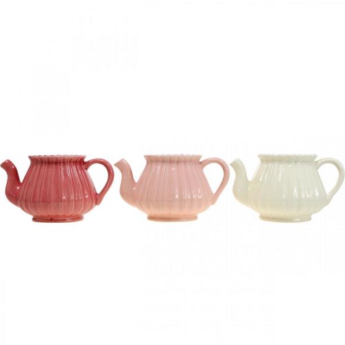 Floristik24 Dekoracyjny czajniczek ceramiczny doniczka różowy, czerwony, biały L19cm 3szt