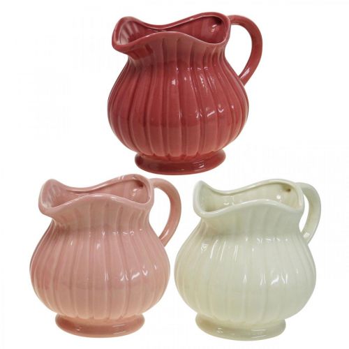 Floristik24 Wazon dekoracyjny, dzbanek z uchwytem ceramiczny biały, różowy, czerwony W14,5 cm 3szt