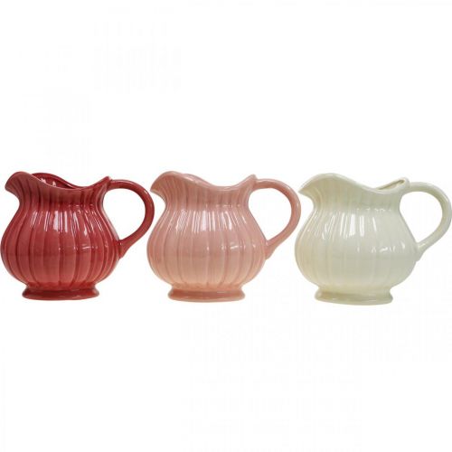 Floristik24 Wazon dekoracyjny, dzbanek z uchwytem ceramiczny biały, różowy, czerwony W14,5 cm 3szt