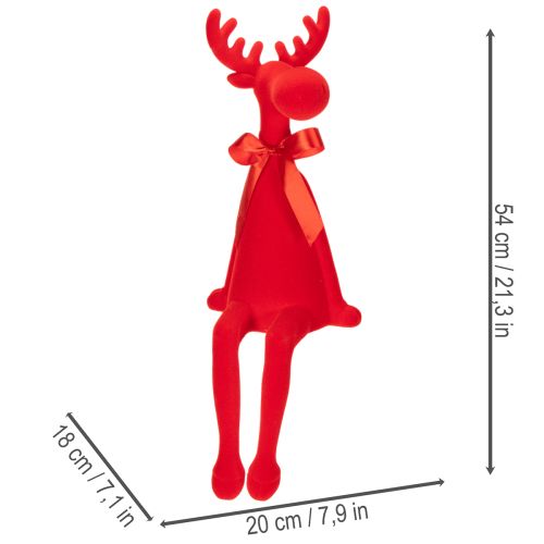 Dekoracyjna figurka łosia z kokardą, siedząca, półka z flokowanego materiału, 54 cm | Floristik24.pl