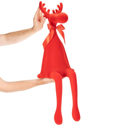 Dekoracyjna figurka łosia, flokowana, półka z kokardą, 80 cm | Floristik24.pl