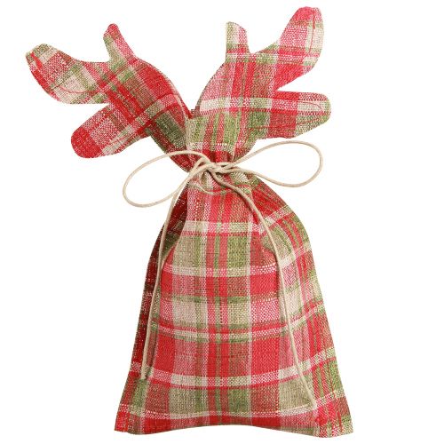 Floristik24 Materiał na torbę prezentową w kratkę Renifer świąteczny 22×28cm 5 szt