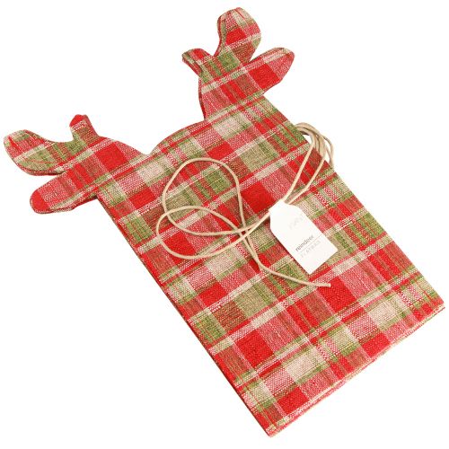Floristik24 Materiał na torbę prezentową w kratkę Renifer świąteczny 22×28cm 5 szt