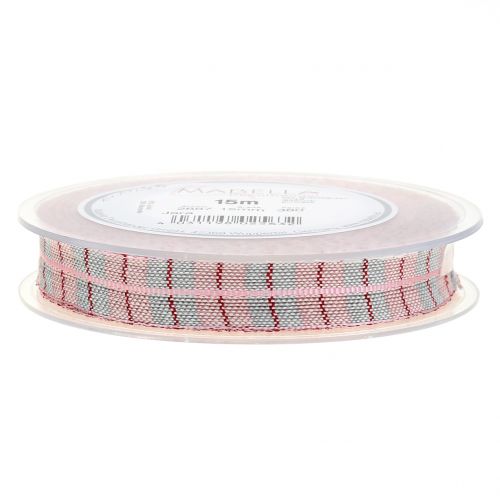 Floristik24 Wstążka w kratkę różowa 15mm 15m