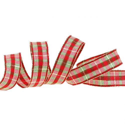 Produkt Wstążka dekoracyjna w kratkę z drucianym brzegiem i miką 25mm 15m