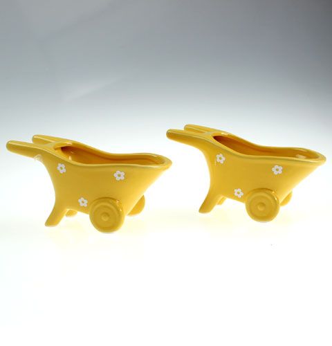 Floristik24 Taczka ceramiczna żółta 16,5 cm