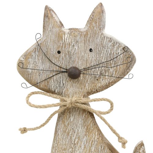 Floristik24 Drewniana figura kot natura, biała 37cm