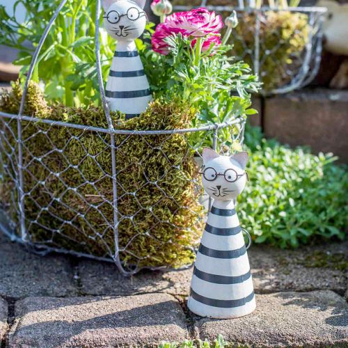 Floristik24 Kot w okularach, figura ozdobna do postawienia, figurka kota metal czarno-biały wys.16cm Ø7cm