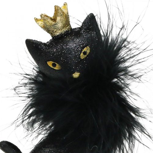Floristik24 Dekoracja Figurka Kot Poliresin z Koroną Black Gold H12,5cm 2szt.