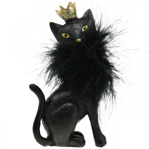 Floristik24 Dekoracja Figurka Kot Poliresin z Koroną Black Gold H12,5cm 2szt.