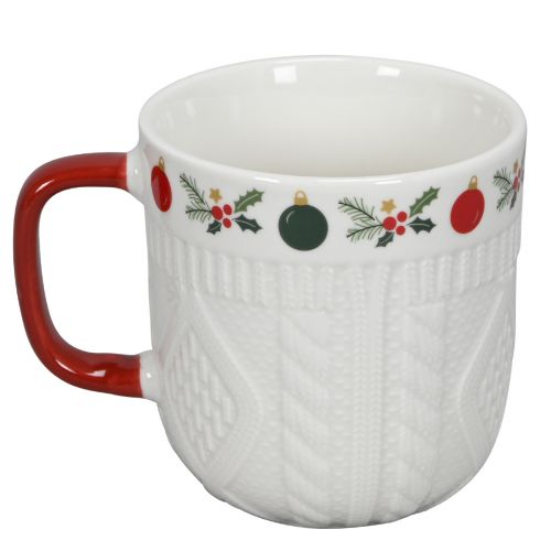 Floristik24 Ceramiczny kubek bożonarodzeniowy z dzianinowym wzorem i świątecznym dekorem 9cm - czerwono-biały 2szt