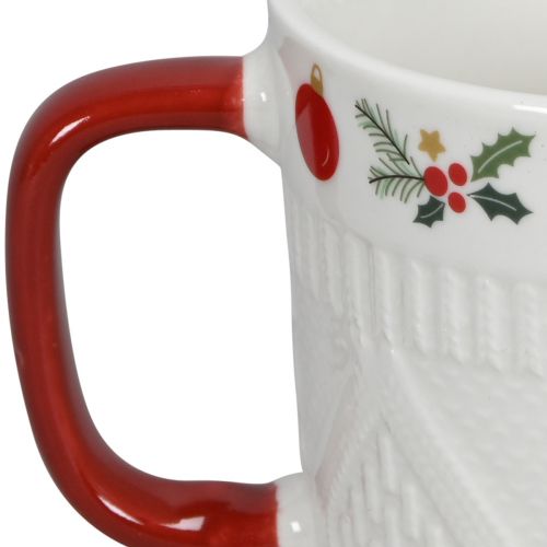 Produkt Ceramiczny kubek bożonarodzeniowy z dzianinowym wzorem i świątecznym dekorem 9cm - czerwono-biały 2szt