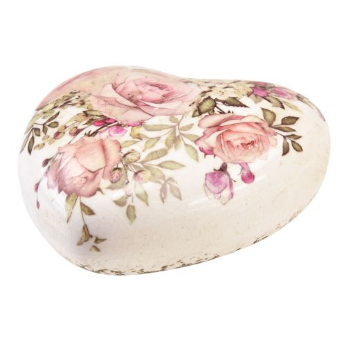 Produkt Ceramiczne dekoracyjne serce z różami fajansowymi na stół 10,5cm