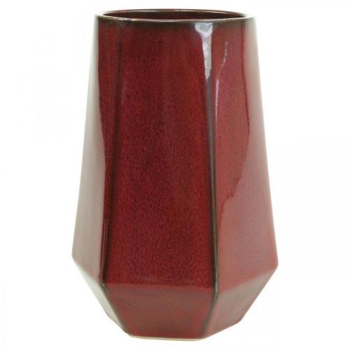 Floristik24 Wazon ceramiczny Wazon na kwiaty Czerwony Sześciokątny Ø14,5 cm W21,5 cm