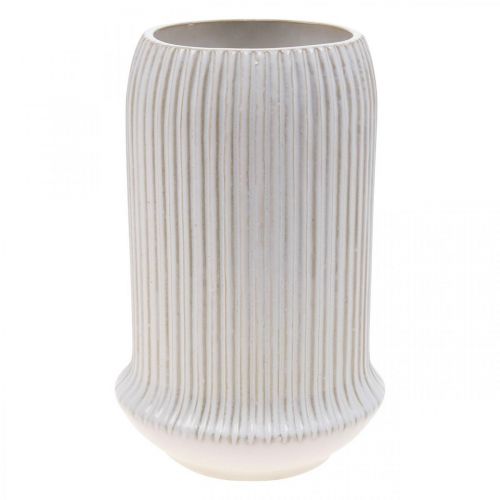 Floristik24 Ceramiczny wazon z rowkami Biały ceramiczny wazon Ø13cm W20cm