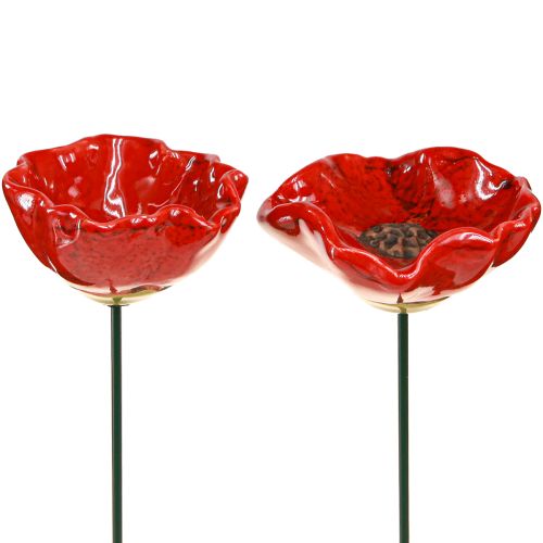 Floristik24 Kwiaty ceramiczne mak ozdobny kwiatek wtyczkowy czerwony 6,5cm 4 szt
