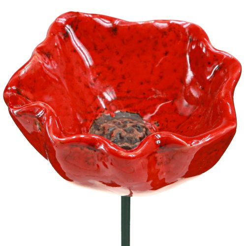 Floristik24 Kwiaty ceramiczne mak ozdobny kwiatek wtyczkowy czerwony 6,5cm 4 szt