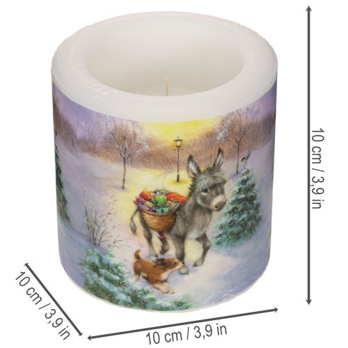 Świeca filarowa zimowy krajobraz z motywem osła i psa 10cm | Floristik24.pl