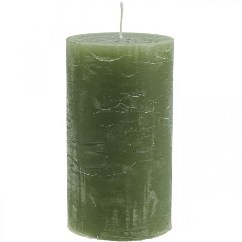 Świece jednokolorowe oliwkowo-zielone świece filarowe 85×150mm 2szt