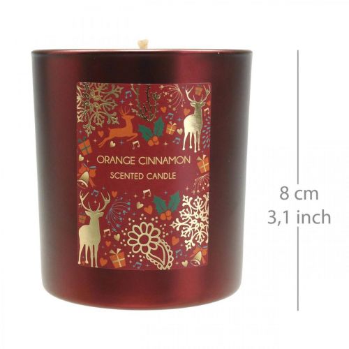 Floristik24 Świeca zapachowa Świąteczna pomarańcza, cynamonowa świeca szklana czerwona Ø7/ W8cm