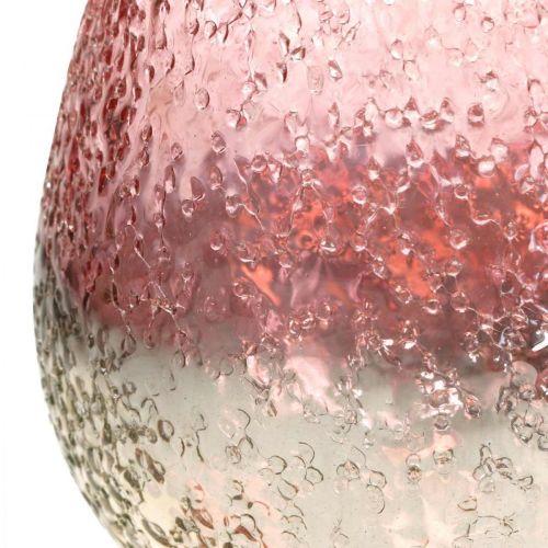 Floristik24 Lampion szklany, świecznik, dekoracja stołu, świeca szklana różowa/srebrna Ø15cm H15cm