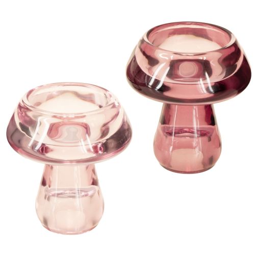 Floristik24 Świecznik grzybek tealight szklany jagodowy Ø6,5cm wys.7cm 2szt