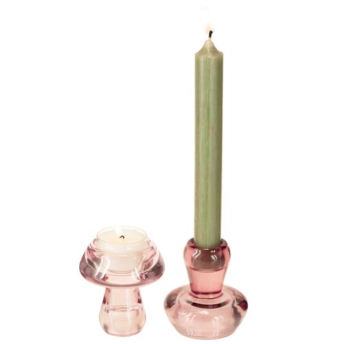 Floristik24 Świecznik grzybek tealight szklany jagodowy Ø6,5cm wys.7cm 2szt