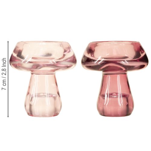 Floristik24 Świecznik grzybek tealight szklany jagodowy Ø6,5cm wys.7cm 2szt