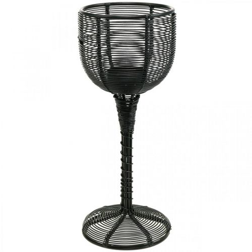 Świecznik na tealight metalowy czarny ozdobny kieliszek do wina Ø13cm W31,5cm