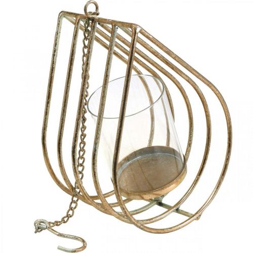 Produkt Lampion wiszący świecznik na tealighty metalowa złota łezka H22,5cm