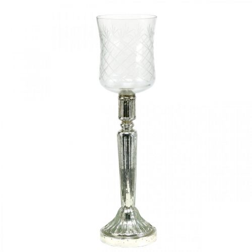 Produkt Lampion Szklany Świecznik Antyczny Wygląd Srebrny Ø11.5cm W42.5cm