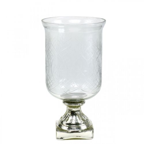Latarnia szklana z podstawą w kolorze antycznego srebra Ø17cm W31,5cm