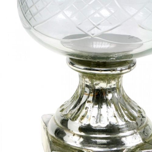 Floristik24 Latarnia szklana z podstawą w kolorze antycznego srebra Ø17cm W31,5cm