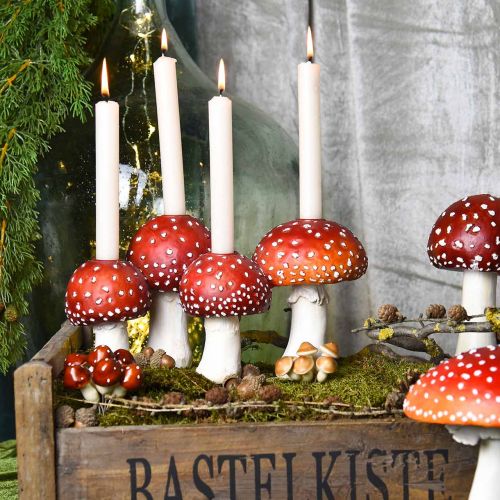 Floristik24 Świecznik na muchomor czerwony, biały Na 4 świeczki 28,5 × 17 × 16 cm
