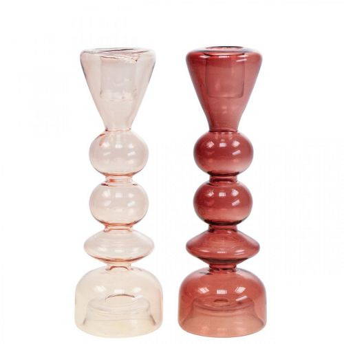 Świecznik szklany świecznik różowy/różowy Ø5-6cm wys.19cm 2szt