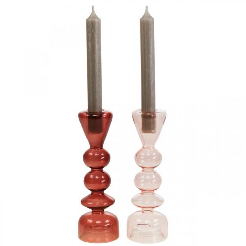 Floristik24 Świecznik szklany świecznik różowy/różowy Ø5-6cm wys.19cm 2szt
