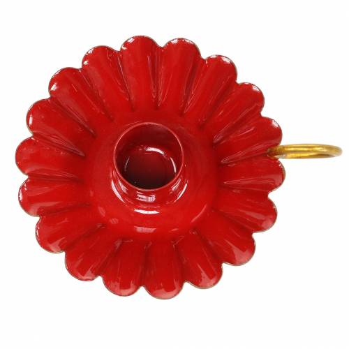 Floristik24 Świecznik z uchwytem emaliowany czerwony, złoty Ø13cm H4,4cm