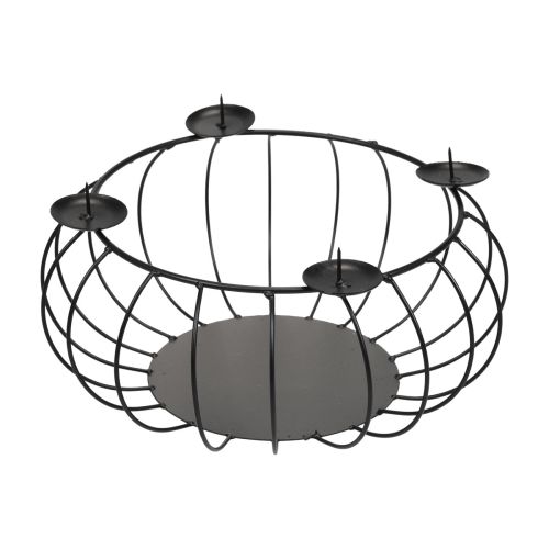 Floristik24 Świecznik metalowy czarny, wieniec adwentowy, metalowa misa Ø25cm