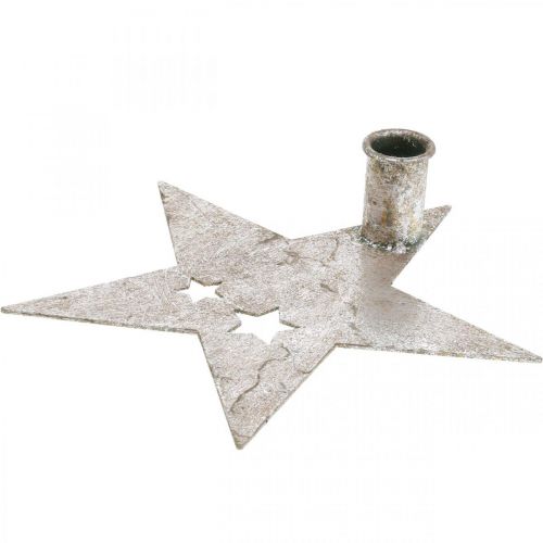 Floristik24 Metalowa gwiazda dekoracyjna, stożkowy świecznik na Boże Narodzenie srebrny, antyczny wygląd 20 cm × 19,5 cm