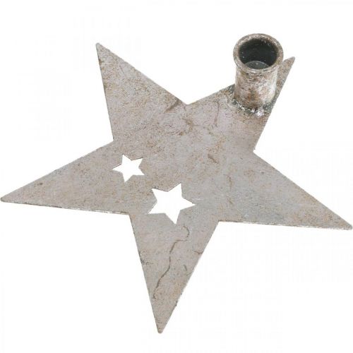 Produkt Metalowa gwiazda dekoracyjna, stożkowy świecznik na Boże Narodzenie srebrny, antyczny wygląd 20 cm × 19,5 cm