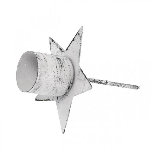 Floristik24 Gwiazda do zatykania, świecznik spiczasty, dekoracja adwentowa, świecznik wykonany z białego metalu, shabby chic Ø6cm