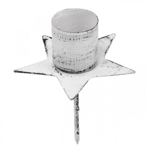 Floristik24 Gwiazda do zatykania, świecznik spiczasty, dekoracja adwentowa, świecznik wykonany z białego metalu, shabby chic Ø6cm