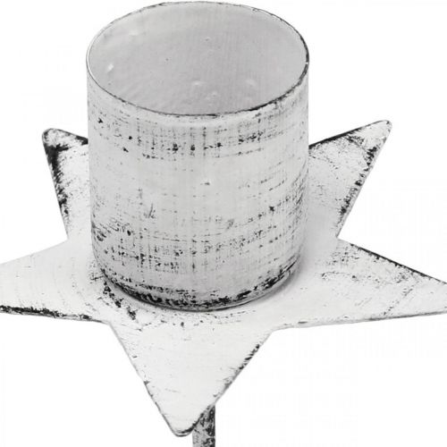 Floristik24 Gwiazda do zatykania, świecznik spiczasty, dekoracja adwentowa, świecznik wykonany z białego metalu, shabby chic Ø6cm