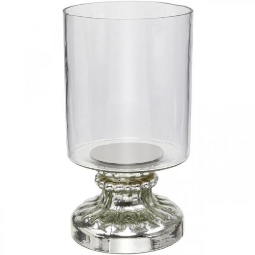 Floristik24 Latarnia szklana świeca szkło antyczne srebro Ø13cm W24cm