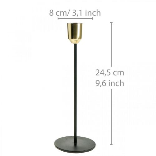 Floristik24 Metalowy świecznik, świecznik złoty / czarny W24,5 cm Ø2,2 cm