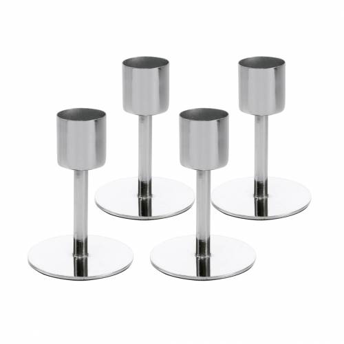 Floristik24 Zestaw metalowych świeczników na świece stożkowe srebrne Ø2,2cm W7,3cm 4 sztuki