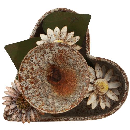 Produkt Świecznik metalowy serce z kwiatami, świecznik na tealighty vintage rdza 14×13cm
